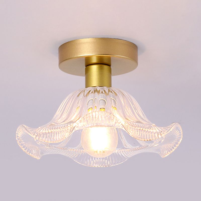 Contemporary Ceiling Lamp Flower-shaped Glass Shade Flush Mount Light Fixture