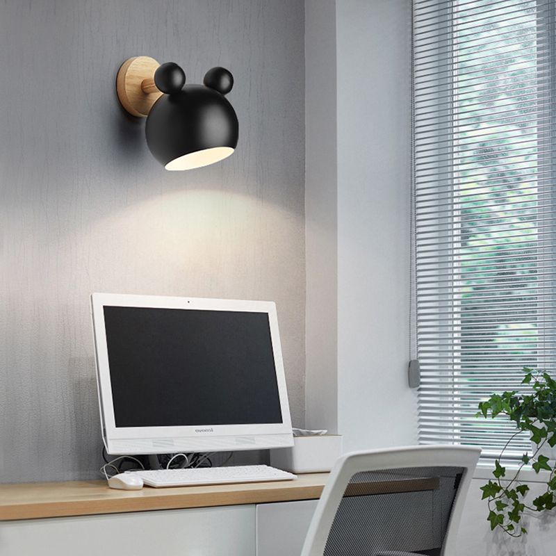 Wrought Iron Macaron Wall Sconce in Modern Concise Style Wooden Geometric Wall Lamp for Bedroom