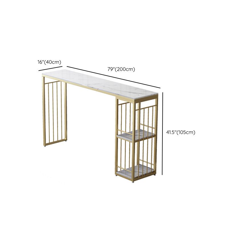 Modern Bar-height Table Stone Bar Table with Gold Base and Storage