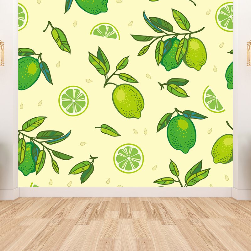 Illustration Style Fruit Mural Decal for Dining Room, Lemon Green, Made to Measure