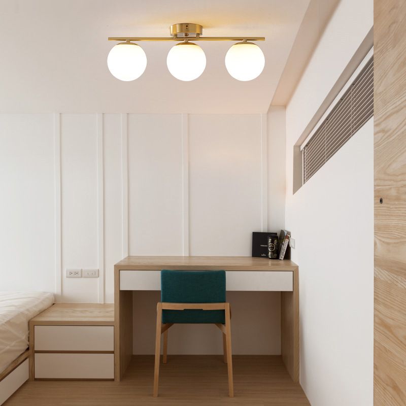 American Metal Flush Mount Ball Shape Ceiling Light with Glass Shade for Living Room