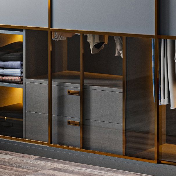Modern Grey Storage Cabinet Mirrored Finish Cabinet with Glass Doors