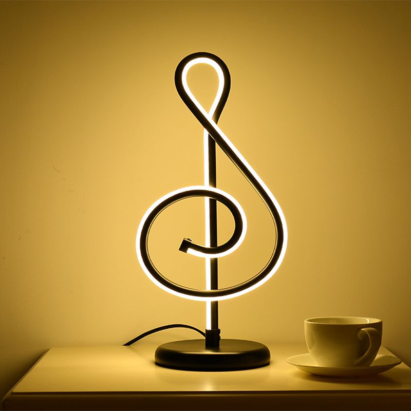 Black/White/Gold Musical Note Desk Lamp Minimalism LED Metal Night Table Lighting with Round Pedestal in Warm/White Light