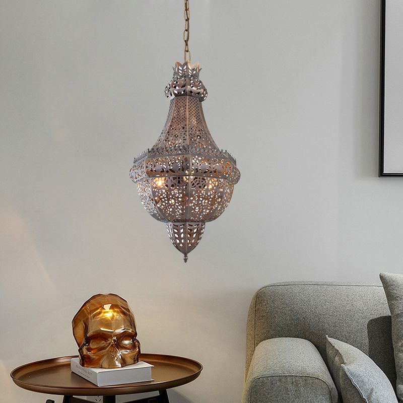 3 Lights Ceiling Hang Fixture Arab Cutout Basket Metal Chandelier Pendant Light in Brass
