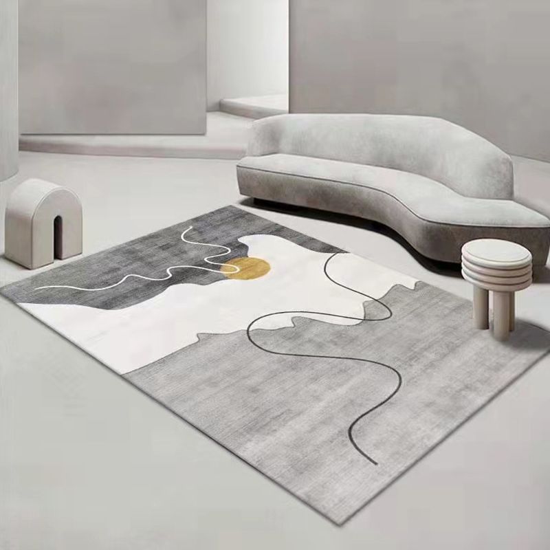 Dark Gray Modern Rug Polyester Color Block Rug Stain Resistant Rug for Drawing Room