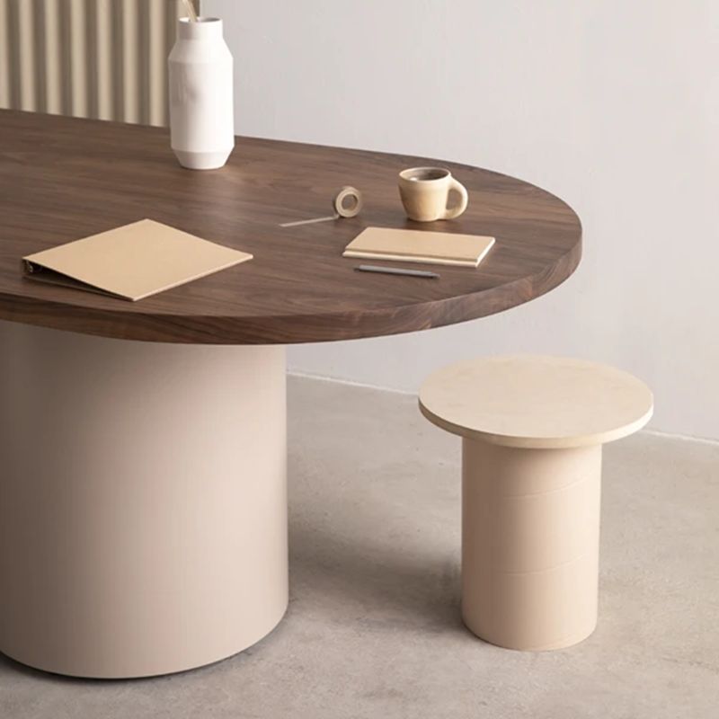 Modern Pine Wood Dining Table Oval Wood Table with Double Pedestal