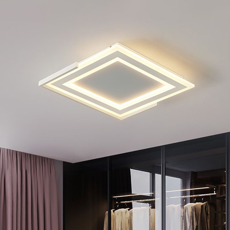 LED Bedroom Flush Light Fixture Contemporary Gold Ceiling Mounted Light with Square Acrylic Shade in White/Warm Light, 16"/20.5" W
