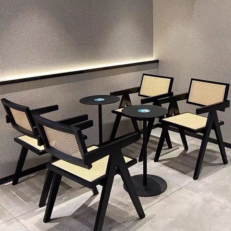 Silla de comedor de madera escandinava, cafetería, sillas de comedor con respaldo abierto y brazo (juego de 2)