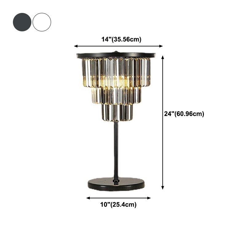 American Style Crystal Table Lamp Black 3 Lights Desk Lamp for Bedroom