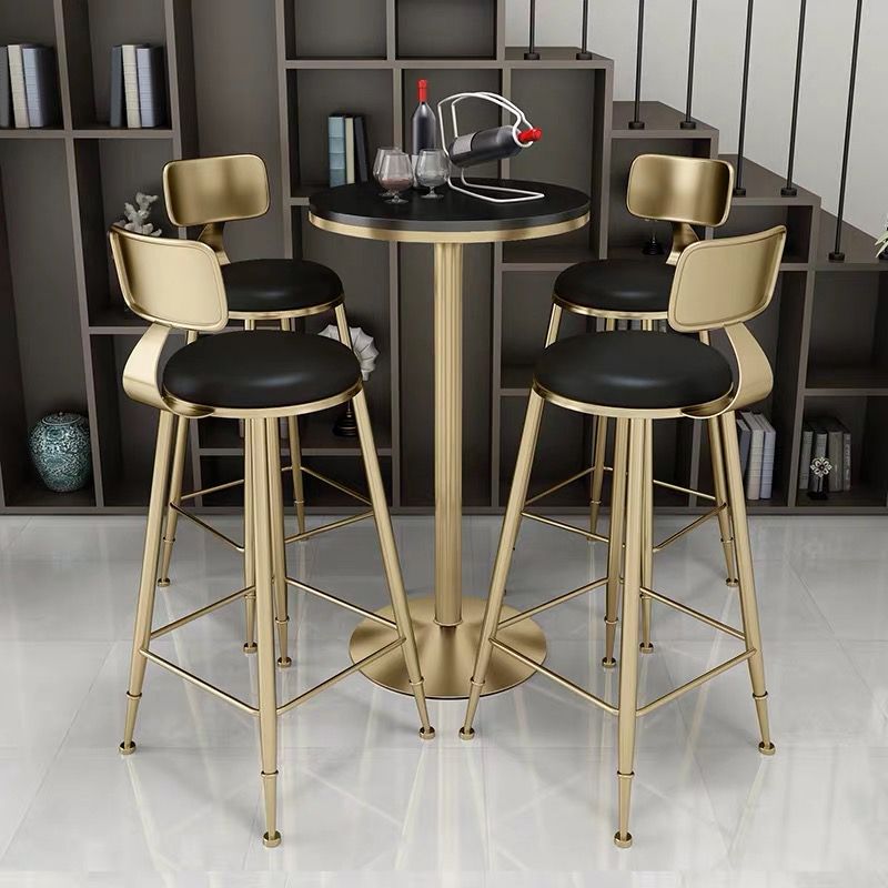 Glam Pedestal Bar Dining Table Faux Marble Cocktail Bar Table with Metal Base