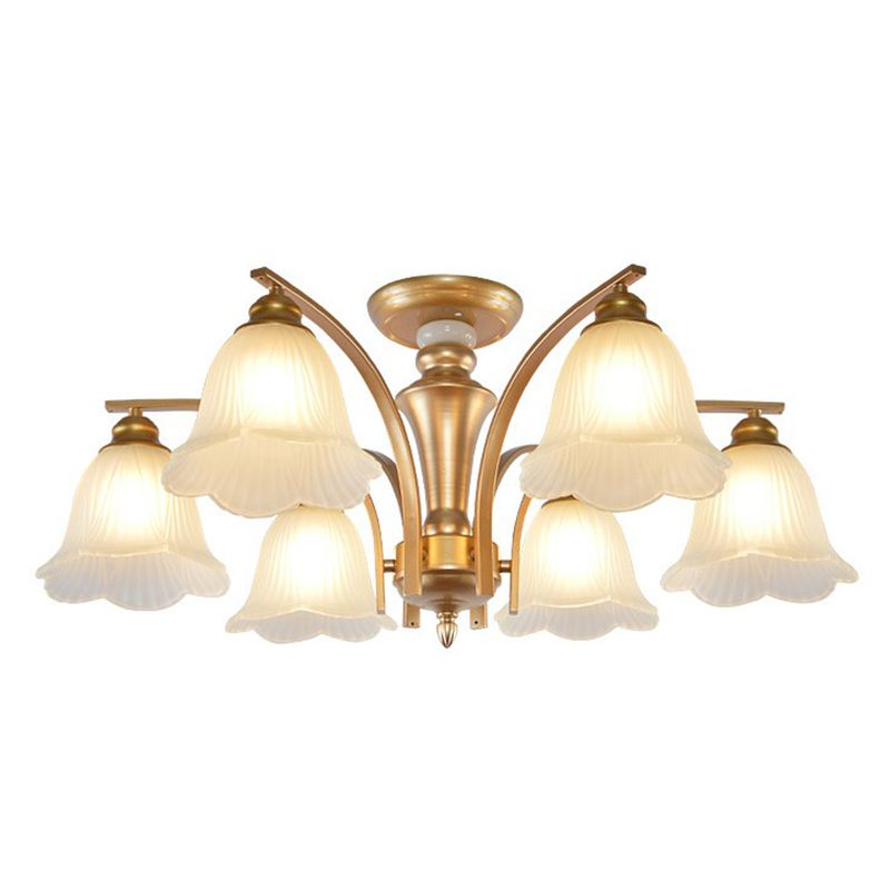 Metallic Ast -Form -Flush Mount Leichte Vintage Wohnzimmer halb Flush -Kraut mit Cremeglasschatten