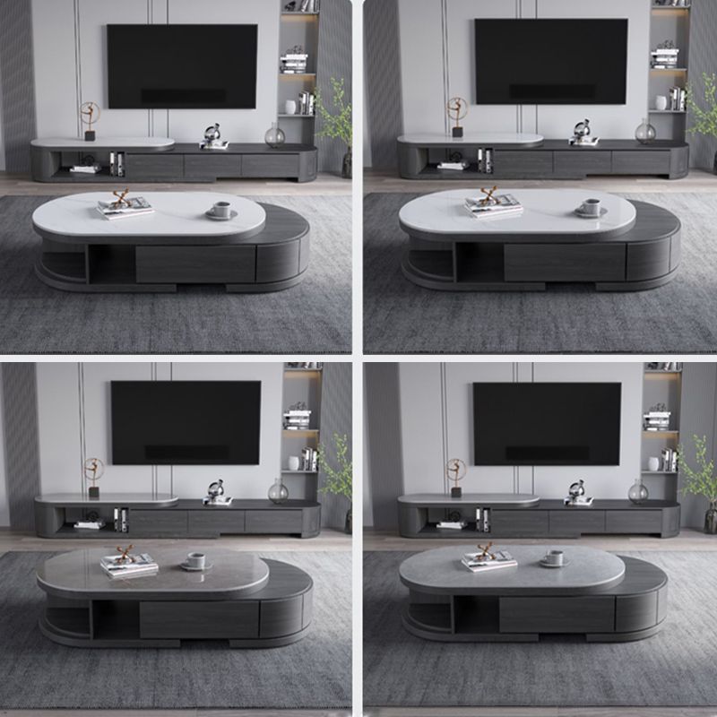 Slate and Wood Coffee Table Oval Single Coffee Table with Storage Drawers