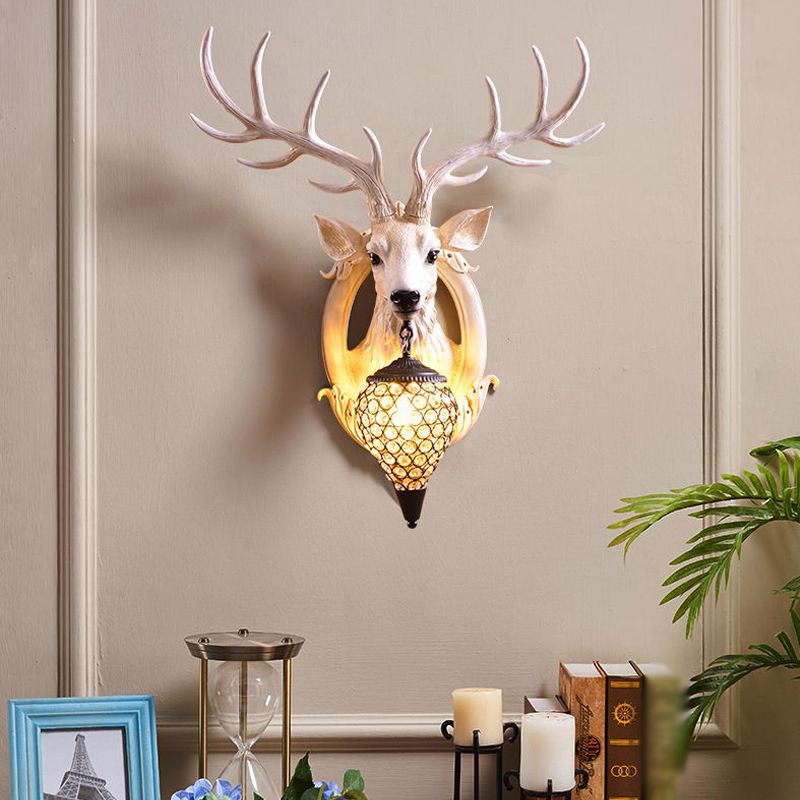 Resin Deer Wall Sconce Lamp Decorative 1-Light Crystal Wall Light for Living Room