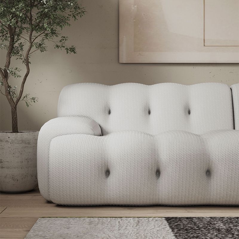 Scandinavian Seating Fabric Living Room Recessed Arm Tufted Standard Sofa