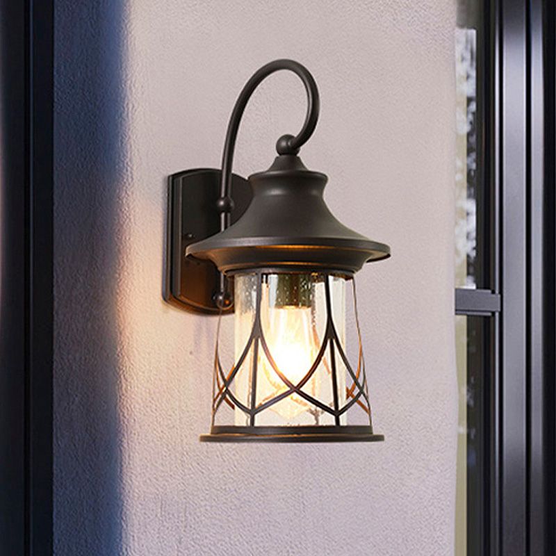 One Bulb Wall Light with Lantern Shade Seeded Glass Industrial Porch Sconce Lighting Fixture