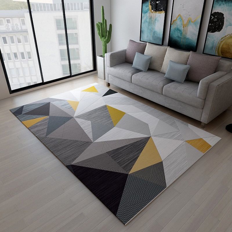 Simplicity Living Room Rug Multi-Color Geometrical Area Carpet Polyester Pet Friendly Anti-Slip Machine Washable Rug
