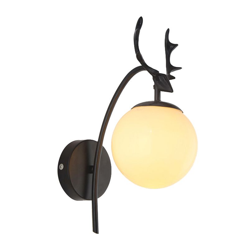 Nordic Style Iron Wall Light Ball Shape LED Wall Lamp with Glass Shade for Bedroom