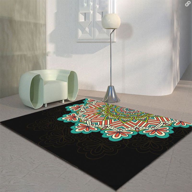 Tapis marocain orange Fleurs en polyester tapis d'intérieur Tapis résistant aux taches pour le salon