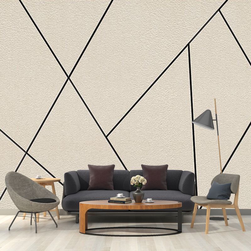 Black Lines Wall Paper Murals Geometric Minimalistic Waterproof Wall Decor for Bedroom