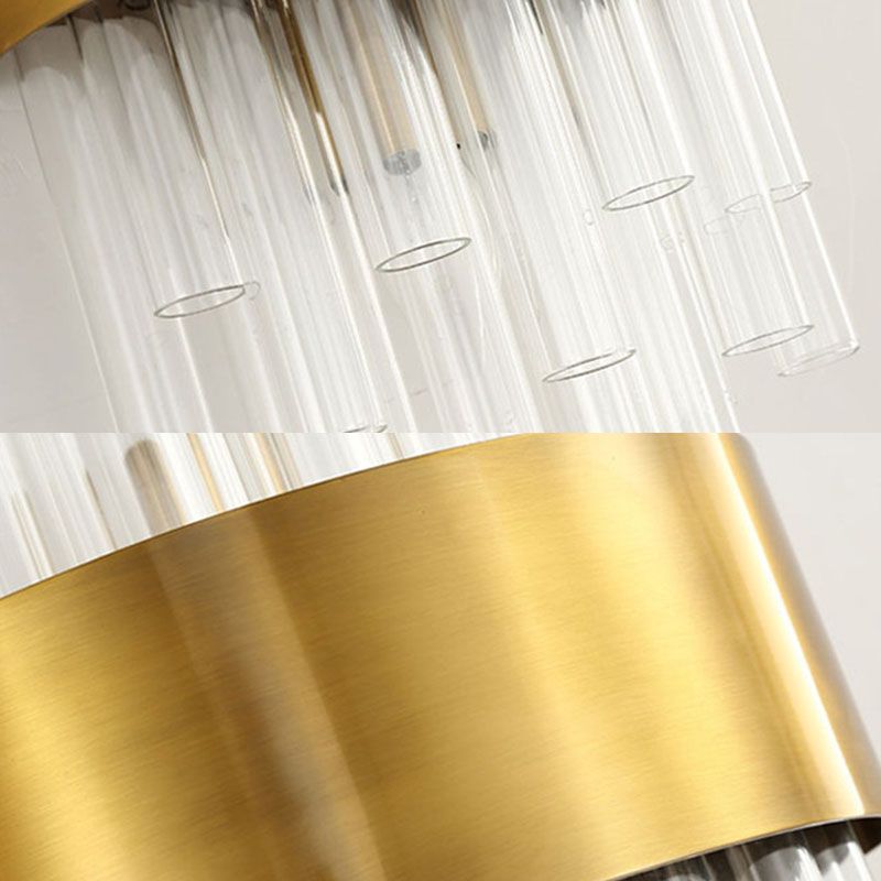 2 Heads Bedroom Wall Mount Light Postmodern Gold Sconce Light with Cylinder Fluted Crystal Shade
