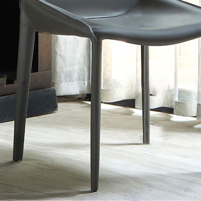 Silla de comedor de cuero moderna para interiores y exteriores, silla con respaldo sólido sin brazos