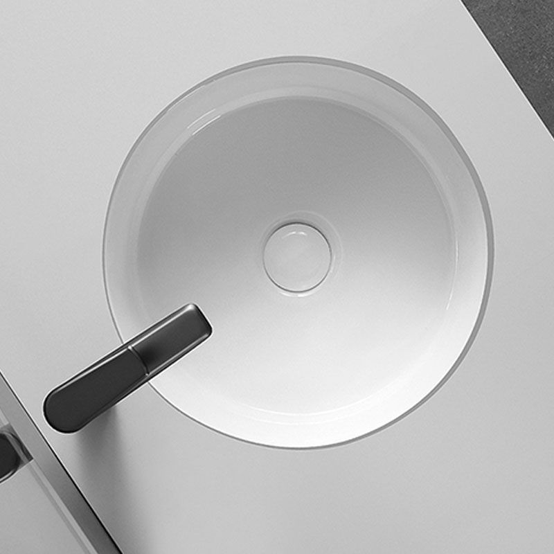 Circular Bathroom Sink Modern White Vitreous China Drop-in Bathroom Sink
