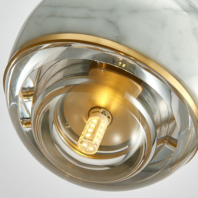 Modern Style Spherical Hanging Light All Copper Marble 1 Light Pendant Lamp for Bedside