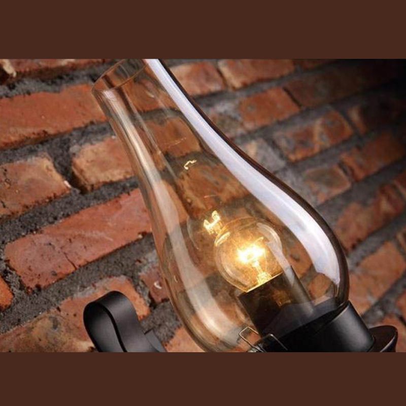 Rusty Wall Sconce in Industrial Vintage Style Wrought Iron Wall Lamp with Amber Glass Shade