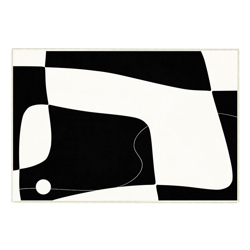 Black Modern Rug Polyester Abstract Print Rug Non-Slip Backing Rug for Home Decor
