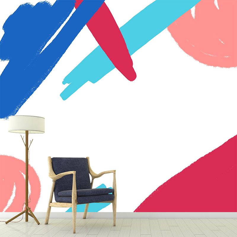 Kids Painting Abstract Mural Decal Red-Blue Moisture Resistant Wall Decor for Nursery