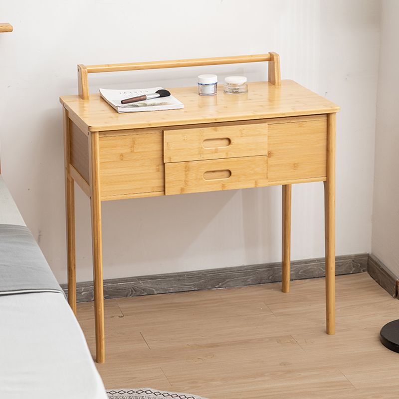 Natural Make-up Vanity Bamboo Flip-Top Dressing Table with 2 Storage Drawers