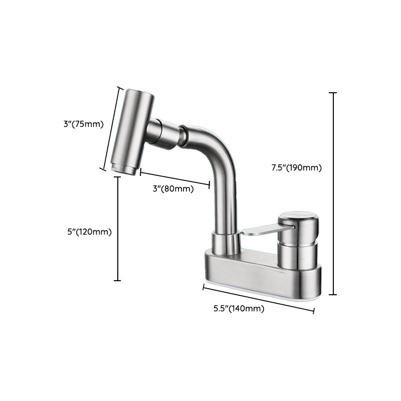 Centerset Bathroom Faucet Stainless Steel Lever Handle 2 Holes Swivel Vanity Sink Faucet