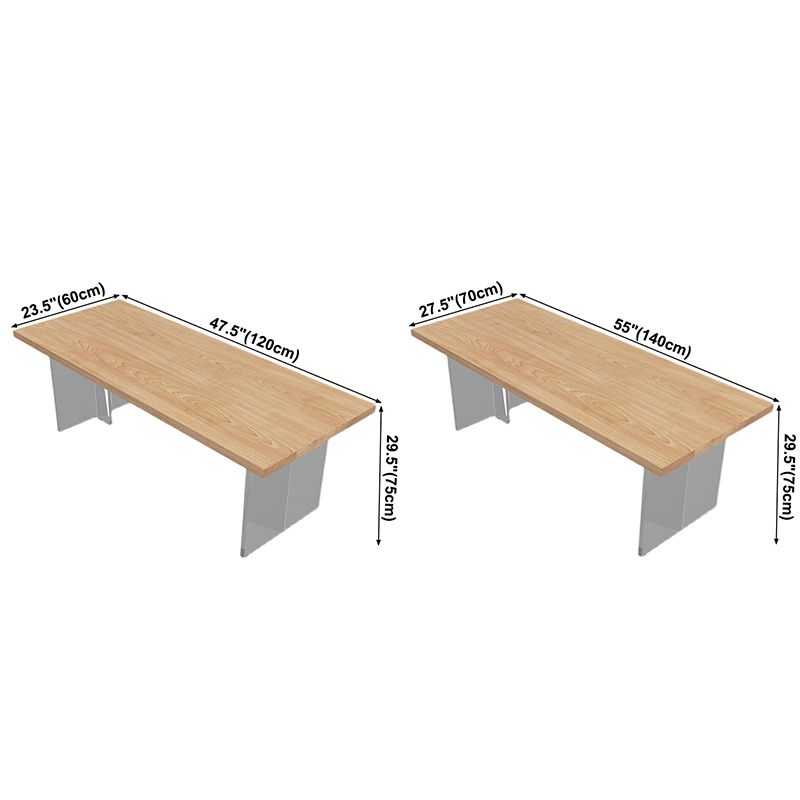 Moderne dennen vaste houten tafel rechthoek eettafel met acryl dubbel voetstuk voor restaurant