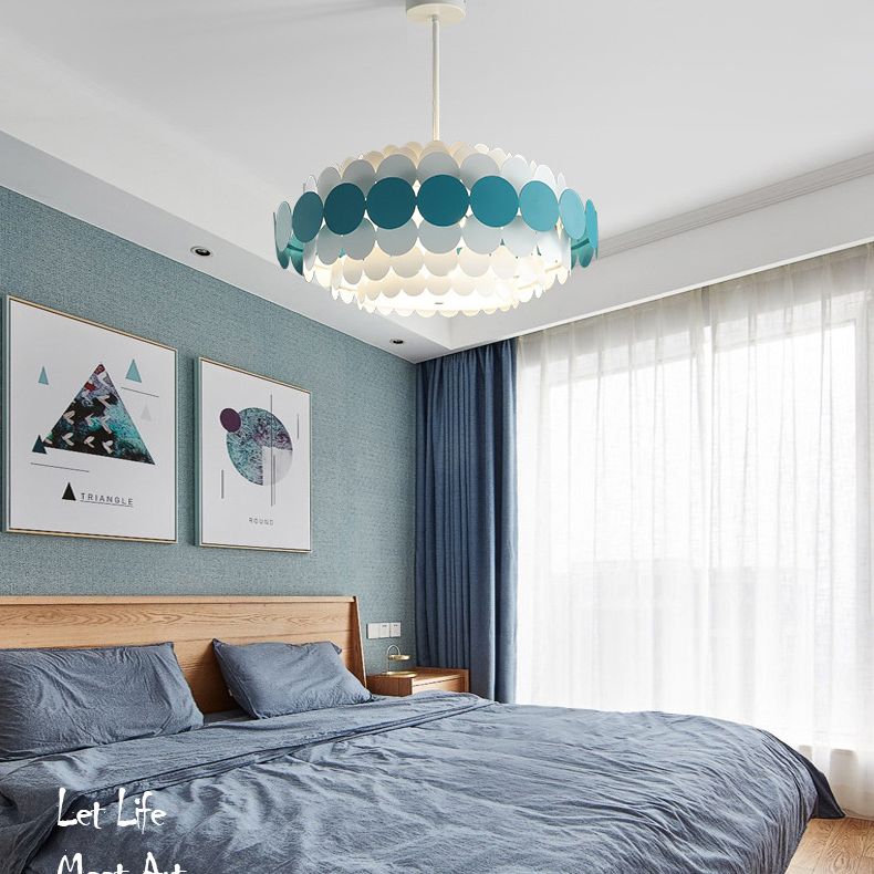 Living Room Pendant Chandelier Nordic Style Chandelier Lighting Fixture with Circle Metal Shade