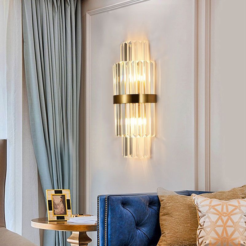Crystal Half-Cylinder Shape Wall Light Modern Style 2 Lights Wall Light Sconce