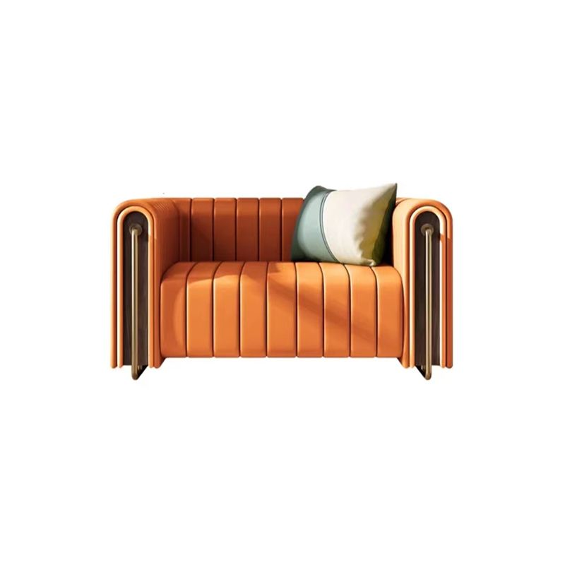 Contemporary 28.7" H Faux Leather Sewn Pillow Back Tuxedo Arm Sofa For Living Room