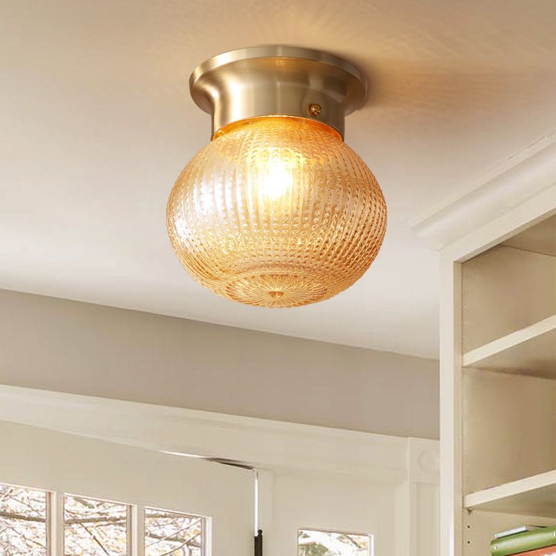 Gold Spherical Flush Mount Modern 1 Light Prismatic Glass Flush Ceiling Light Fixture