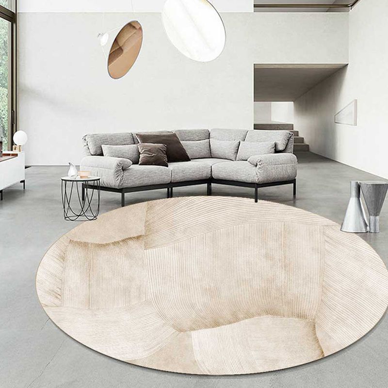 Light Brown Stirpe Rug Polyester Casual Rug Non-Slip Backing Rug for Living Room