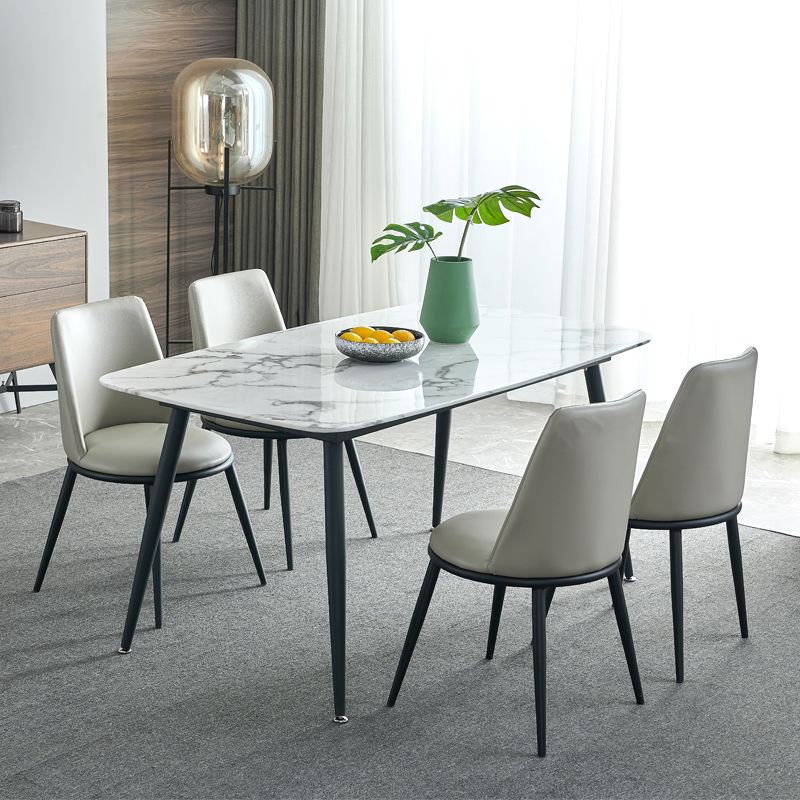 Rectangle Industrial Dining Table Fixed Table with Marble for Dining Room