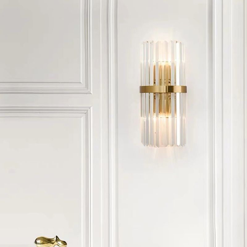 Gold Cylindrical Wall Lamp in Modern Luxury Style Carbon Steel Wall Sconce with Crystal Shade
