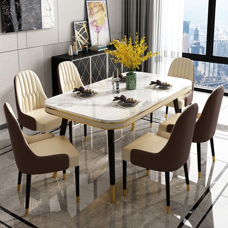 Rectangle Traditional Luxury Dining Table 4 Black Metal Legs Table for Dining Room