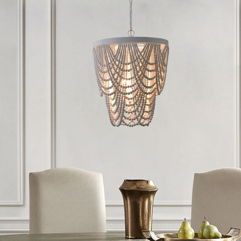 Lustre en bois rétro lustre de style country français de style perle en bois lumière pour le salon