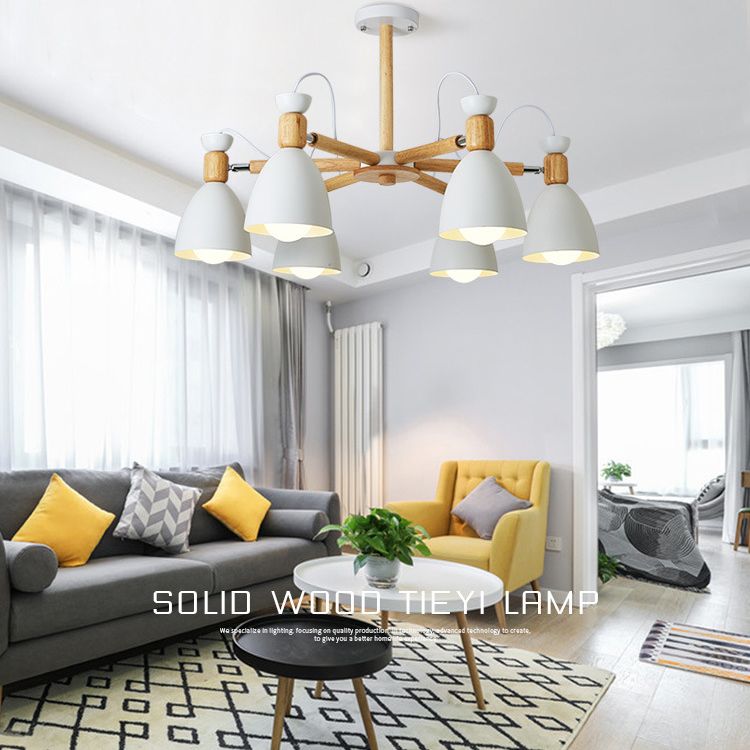 Schmiedeeisen -Sputnik -Pendellicht im modernen kreativen Stil hölzerne Makkaron -Hängelampe für Innenräume