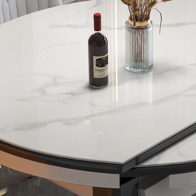 Modern Round Dining Table Sintered Stone Drop Leaf Dinner Table for Dining Room