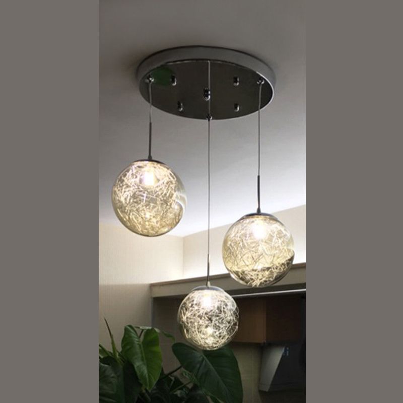 Globe Multi Light Pendant Mid-Century Modern Glass Hanging Pendant Lights for Duplex Stairs