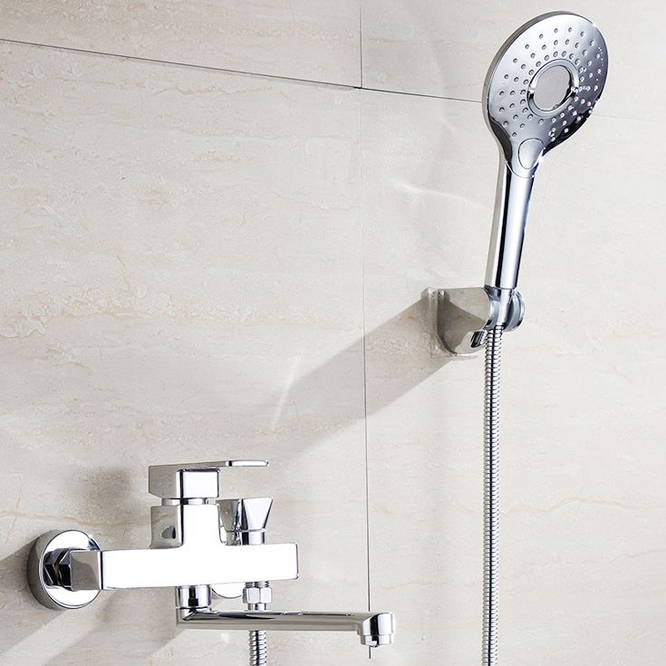 Chrome Polished Bathroom Faucet Wall Mount Swivel Spout with Handheld Shower