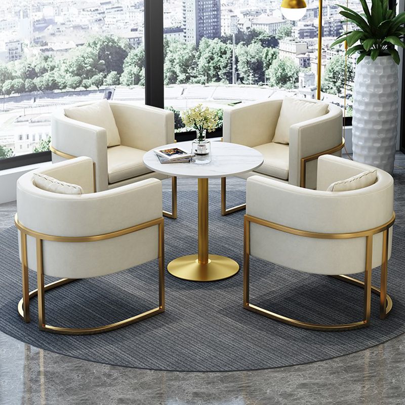 Parsons Arm Chair Leather Indoor Dining Chair with Gold Frame