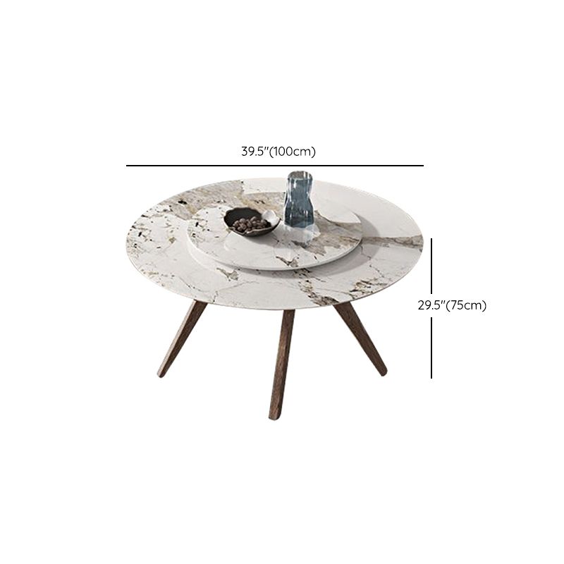 White Sintered Stone Top Table Round Home Kitchen Dinner with Natural Legs