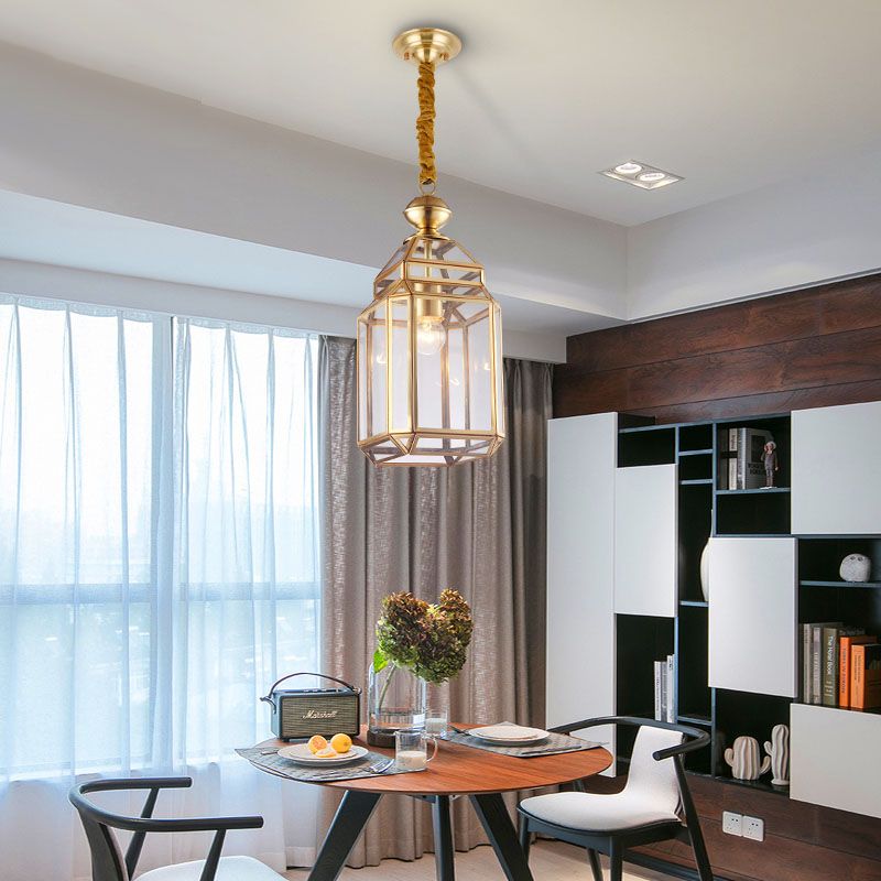 Lantern Clear Glass Suspension Light Colonialist Single Bulb Dining Room Pendant Lamp