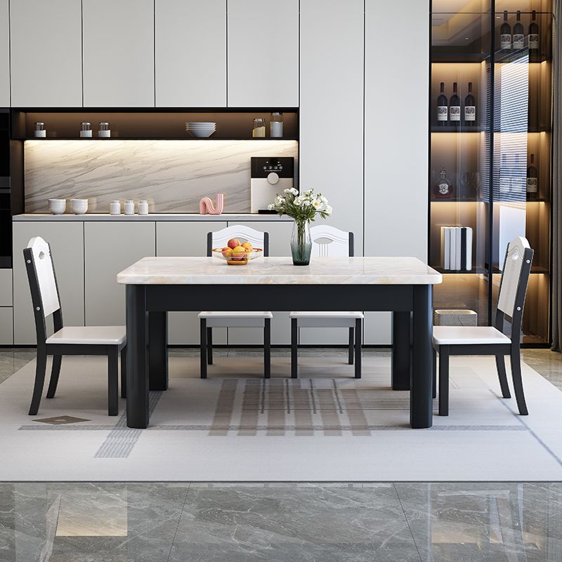 Contemporary Style Rectangle Marble Fixed Dinner Table with 4 Legs
